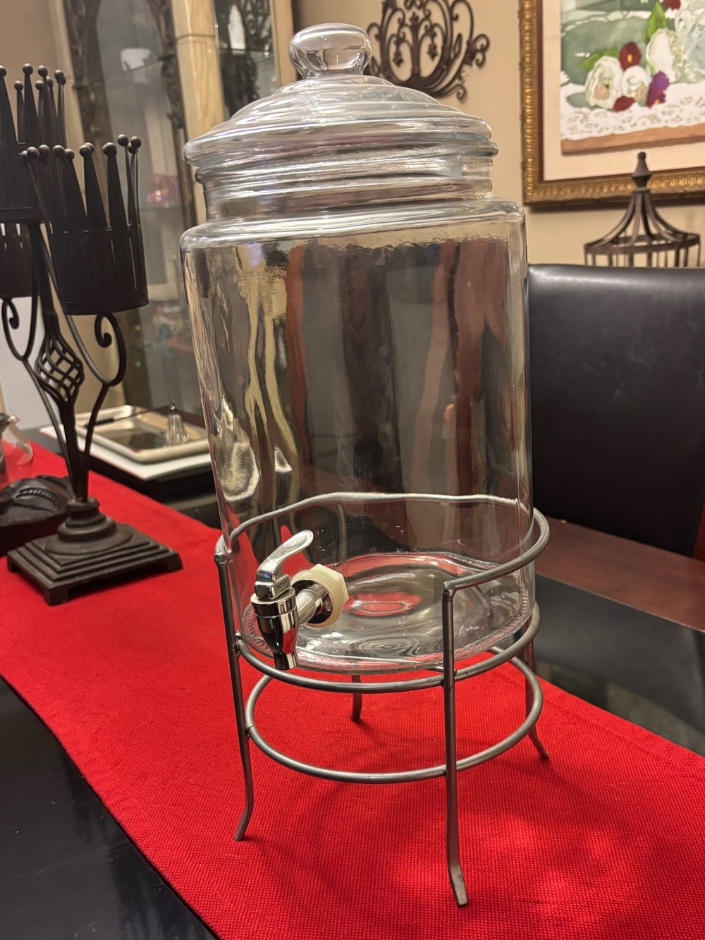 Glass Beverage Dispenser with Silver Gray Metal Stand - Clear - Picture 6 of 6